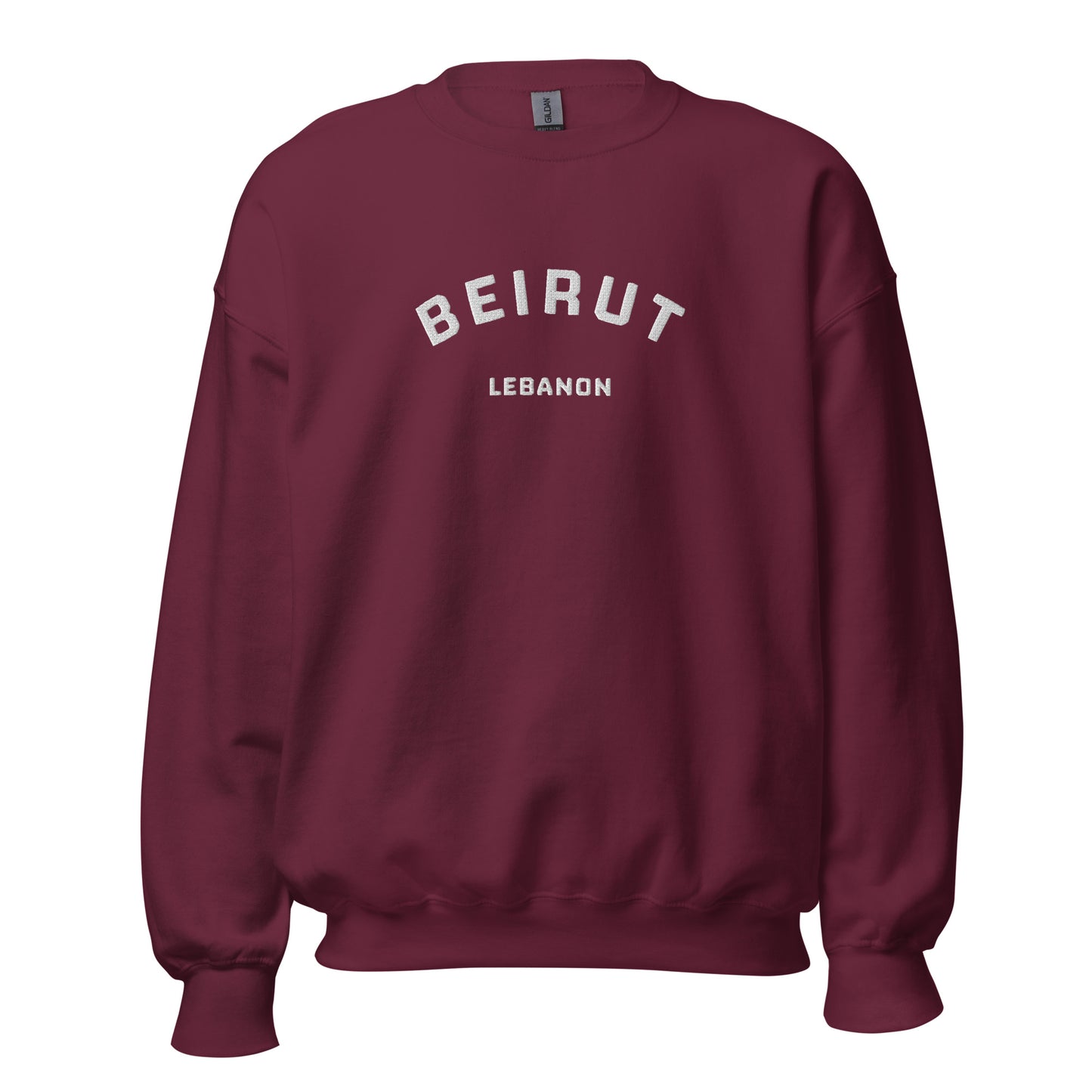 Embroidered (White) Beirut Lebanon Crewneck Sweatshirt