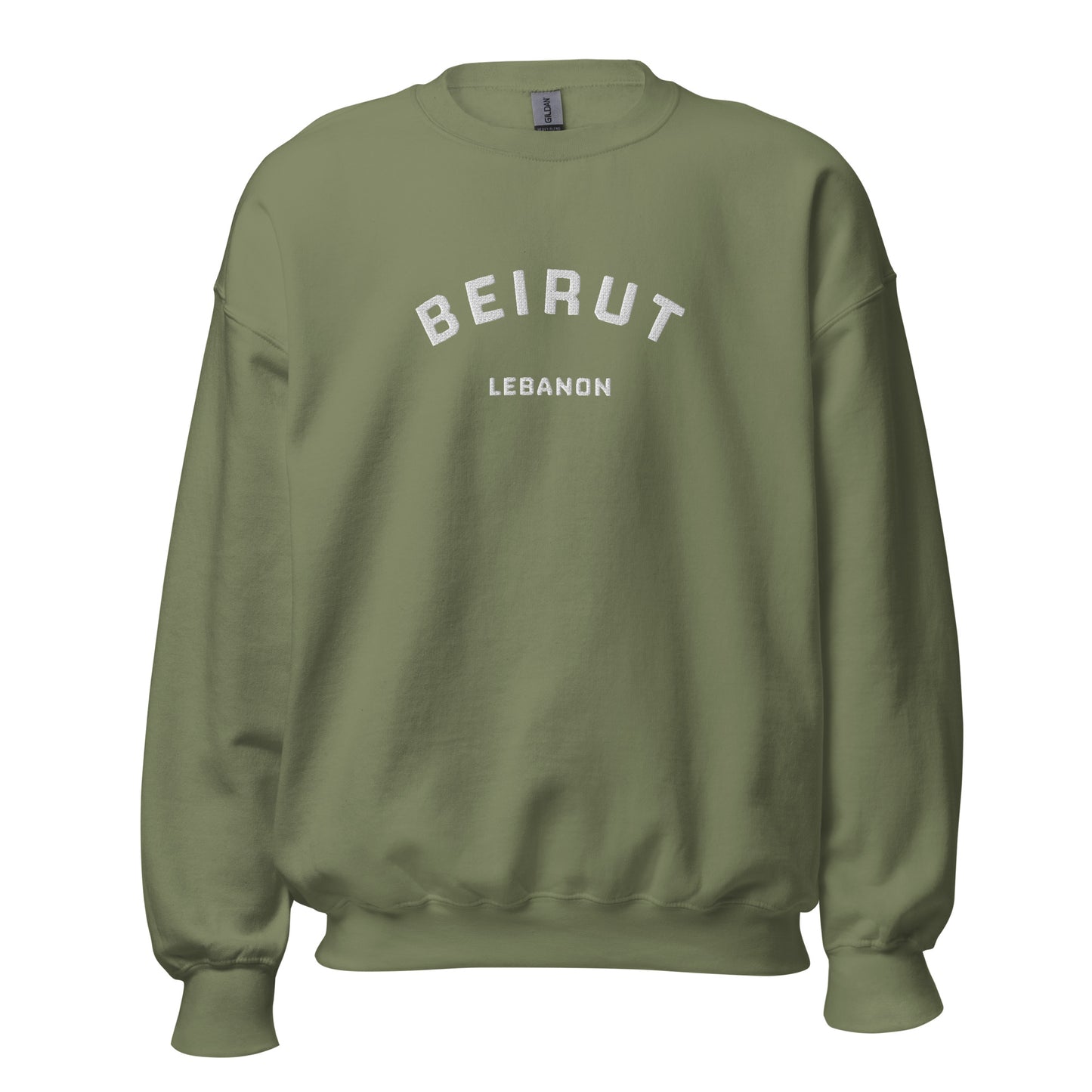 Embroidered (White) Beirut Lebanon Crewneck Sweatshirt