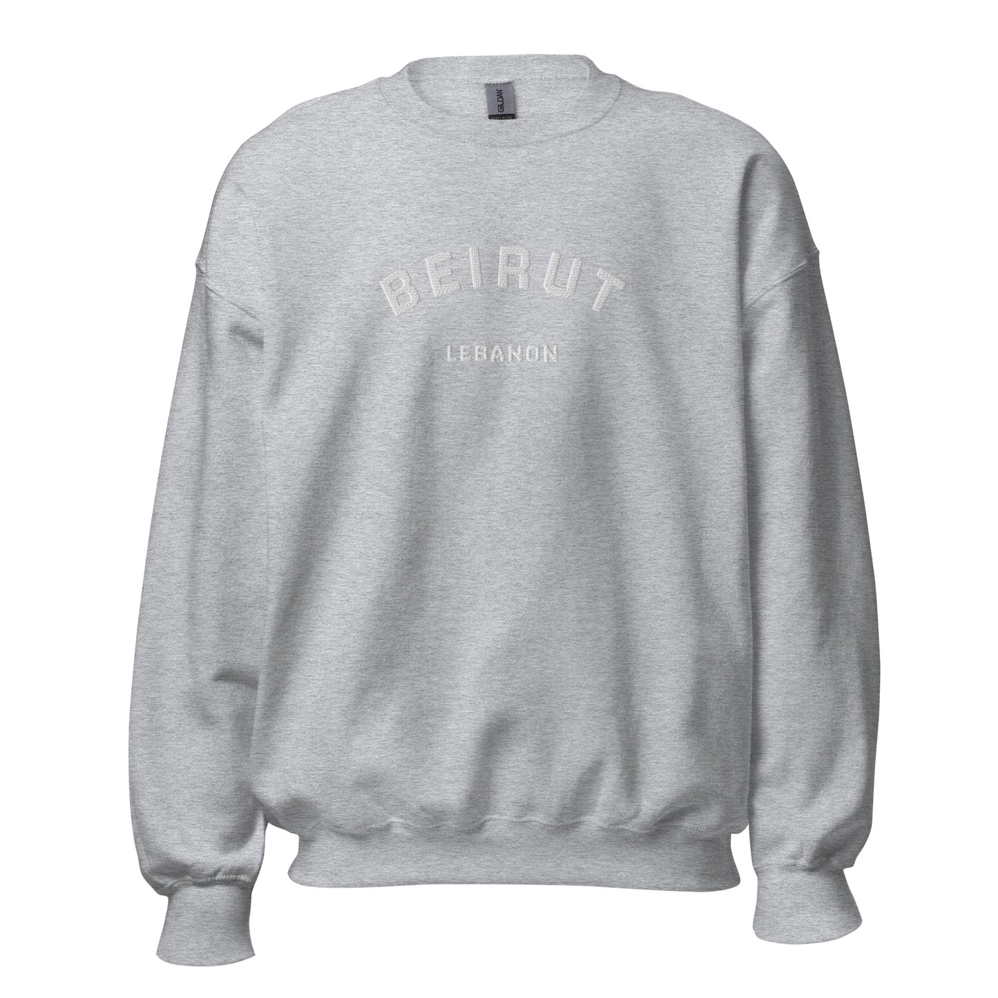 Embroidered (White) Beirut Lebanon Crewneck Sweatshirt